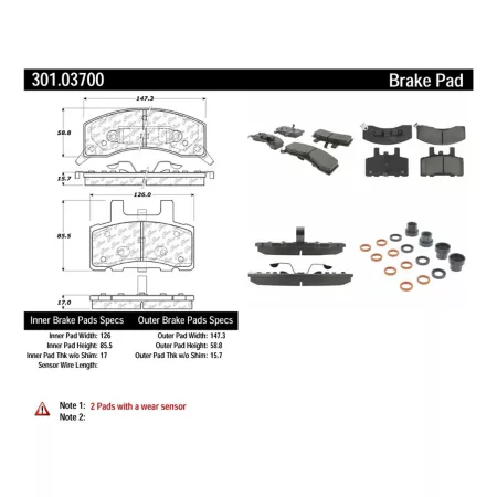 Centric Parts Premium Ceramic Pads with Shims and Hardware BKNJ-CEC-301.03700 Engine Performance