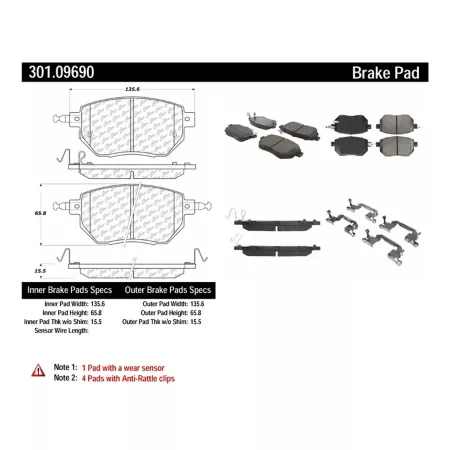 Centric Parts Premium Ceramic Disc Brake Pad Sets BKNJ-CEC-301.09690 Brakes & Brake Parts