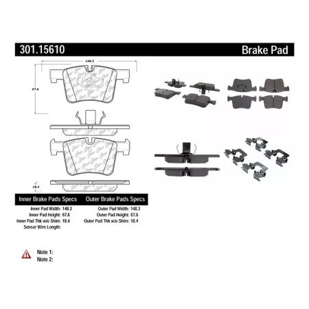 Centric Parts Premium Ceramic Pads with Shims and Hardware BKNJ-CEC-301.15610 Engine Performance