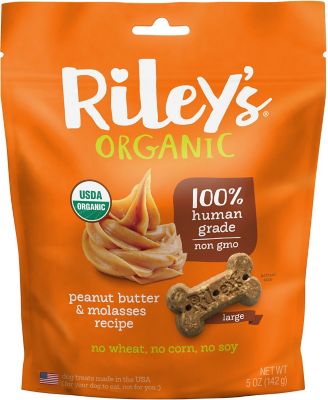 Riley's Organics Peanut Butter and Molasses Flavor Large Bone Dog Treats, 5 oz.