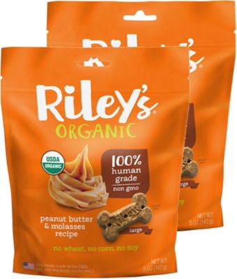 Riley's Organics Peanut Butter and Molasses Flavor Large Bone Dog Treats, 5 oz., 2 ct.