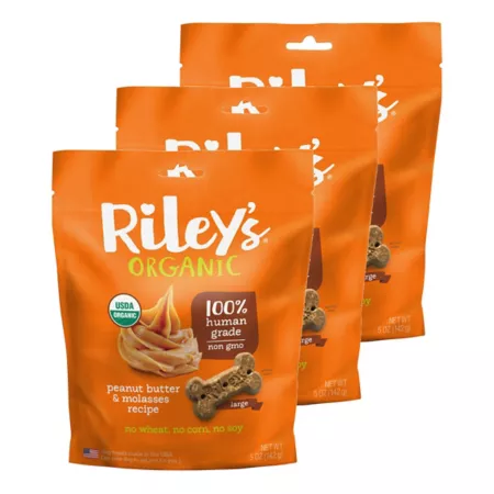 Riley's Organics Peanut Butter & Molasses Dog Treats 5 oz Pack of 3 Dog Biscuits & Cookies