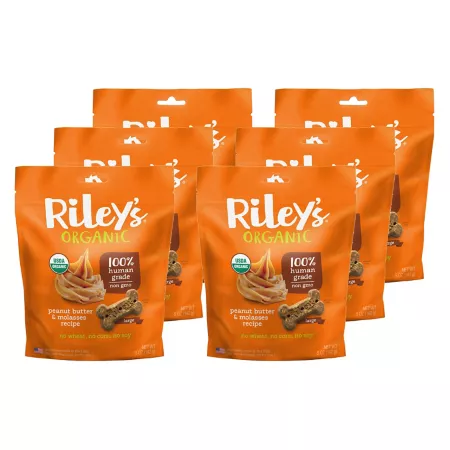 Riley's Organics Peanut Butter & Molasses Dog Treats 5 oz Pack of 6 Dog Biscuits & Cookies