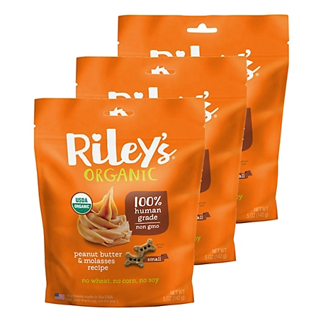 Riley's Organics Peanut Butter and Molasses Small Bone Dog Treats, 5 oz., 3-Pack