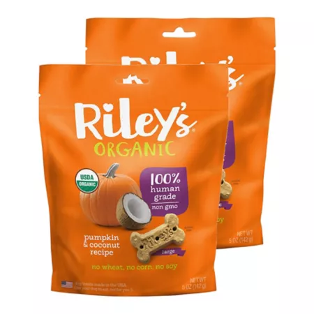 Riley's Organics Pumpkin and Coconut Large Bone Dog Treats 5 oz Pack of 2 Dog Biscuits & Cookies