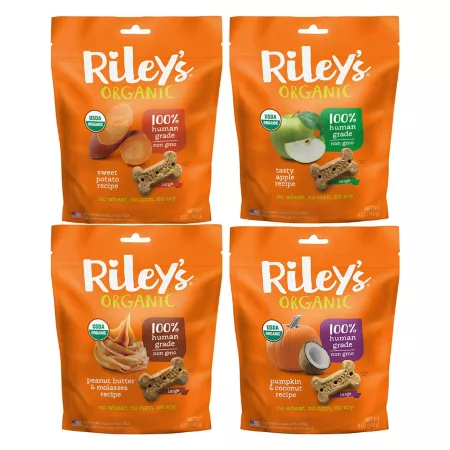 Riley's Organics Large Bone Dog Treats 5 oz Variety Pack 4 Bags Dog Biscuits & Cookies