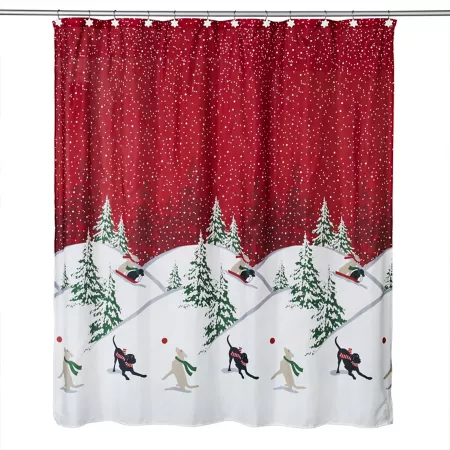 SKL Home Winter Dogs Fabric Shower Curtain and Hooks Set 72 in x 72 in. Shower Curtains