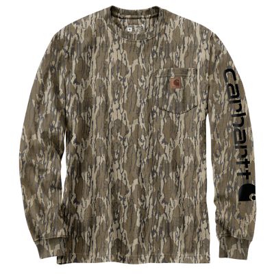 Carhartt Men's Mossy Oak Bottomland Camo Loose Fit Heavyweight Long-Sleeve Pocket Logo Graphic T-Shirt