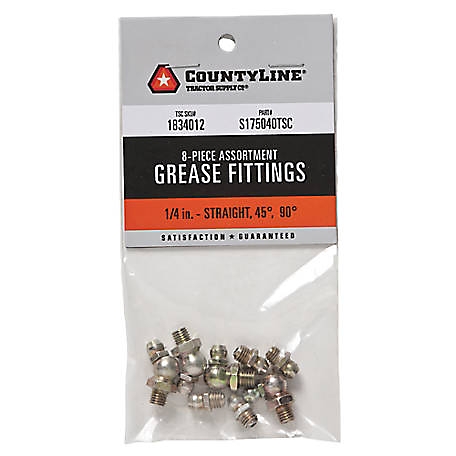 CountyLine Grease Fitting Assortment, 1/4 in. Straight, 45 Degree and 90 Degree, 8-Pack