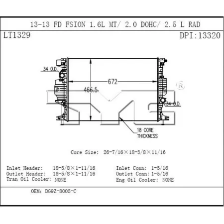 TYC radiator FQPX-TYC-13320 Engine Performance