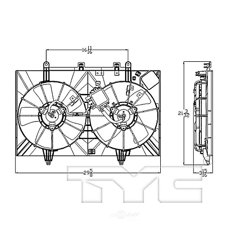 TYC Dual Radiator and Condenser Fan Assembly, FQPX-TYC-621870