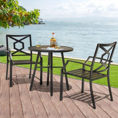 Nuu Garden Outdoor 3-Piece Iron Bistro Set, Black with Gold Speckles