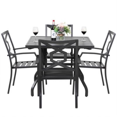 Image showing  5 pc. Outdoor Iron Dining Set with Umbrella Hole
