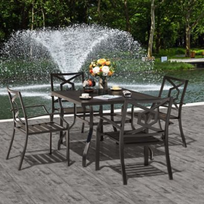 Image showing  5 pc. Outdoor Iron Dining Set with Umbrella Hole