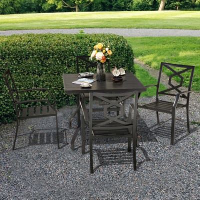 Image showing  5 pc. Outdoor Iron Dining Set with Umbrella Hole