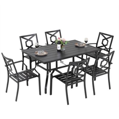 Image showing  Outdoor 7 pc. Dining Set with 1.57 in. Umbrella Hole, Black with Gold Speckles