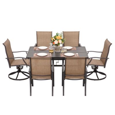 Nuu Garden 7 pc. Textilene Swivel and Outdoor Dining Chair Set