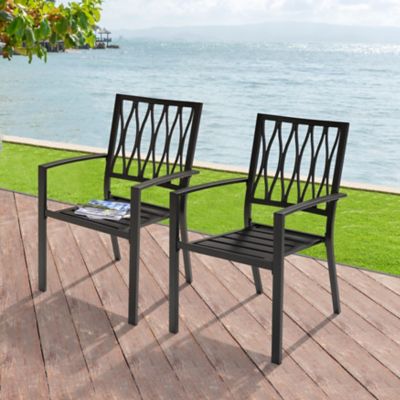 Nuu Garden Outdoor Iron Patio Chairs, Black with Gold Speckles, 2-Pack