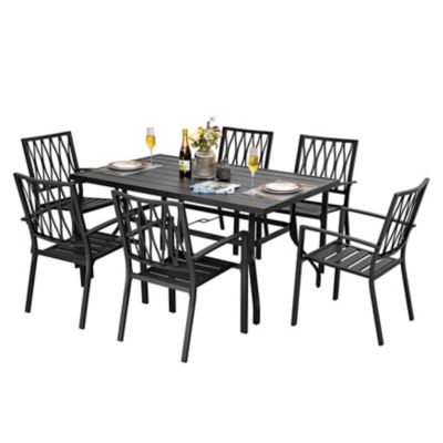 Image showing  Outdoor 7-Piece Dining Set with Umbrella Hole, Black with Gold Speckles