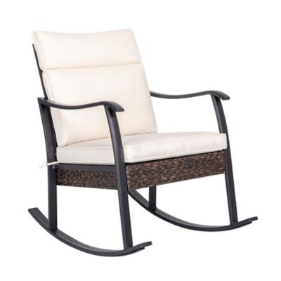 Nuu Garden Outdoor Rattan Patio Rocking Chair with Padded Cushions