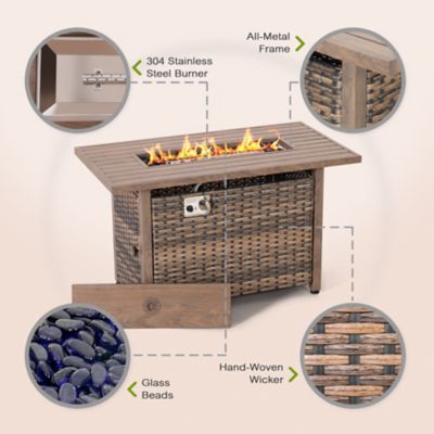 Image showing 5 th Nuu Garden 44 in. Outdoor 50,000 BTU Rattan Propane Gas Fire Pit Table