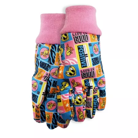 Midwest Gloves Polyester Tweety Jersey Gardening Gloves for Kids and Girls 1 Pair Gardening Gloves