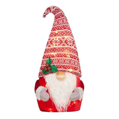 EverStar 22 in. Plush Gnome with Red Hat Sculpture