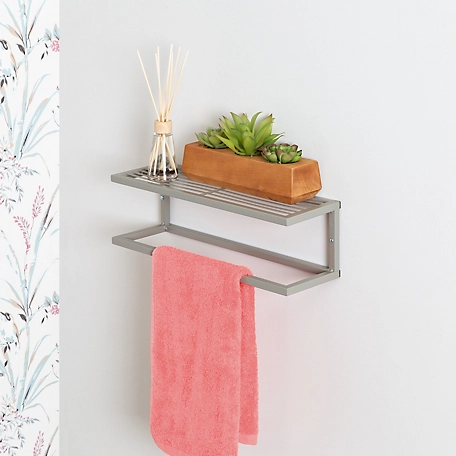 Honey-Can-Do Steel Bathroom Slatted Shelf with Towel Bar