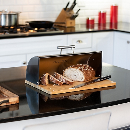 Honey-Can-Do Stainless Steel Bread Box with Bamboo Cut Board