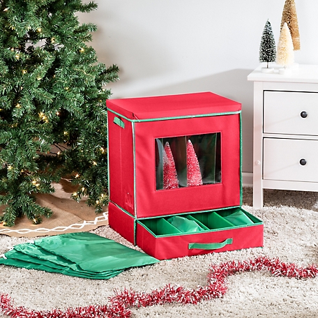 Honey-Can-Do Holiday Decorations Storage Box with Handles, Red