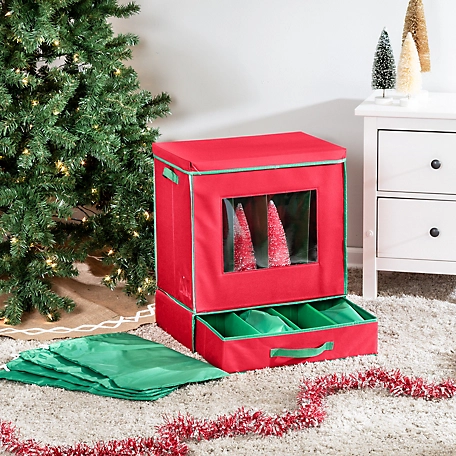 Honey-Can-Do Holiday Decorations Storage Box with Handles, Red