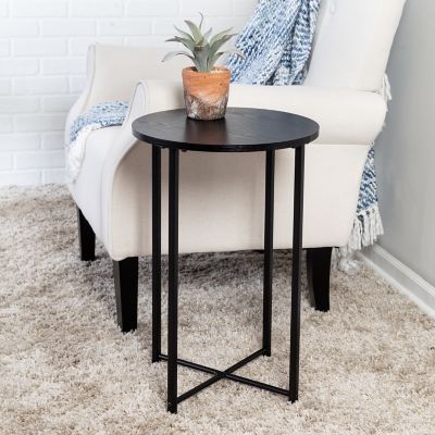 Honey-Can-Do Round Side Table with X-Pattern Base, Black