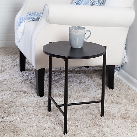Honey-Can-Do Round Side Table with T-Pattern Base, Black