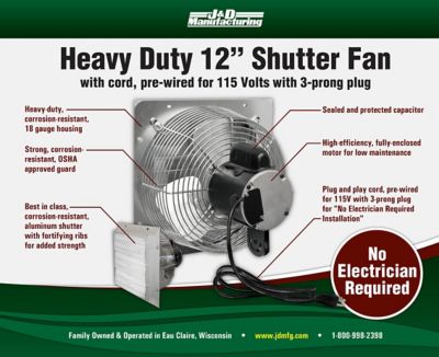 Image showing  12 in. Shutter Fan with 10 ft. Cord, 115V, 1/10 HP, 1 Phase, 1 Speed, Aluminum Shutters, RP
