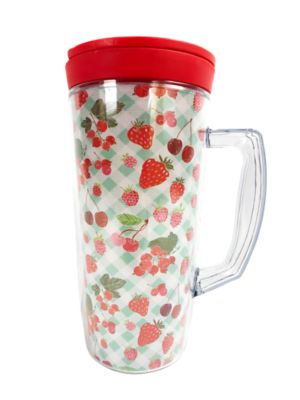 Bella Bug 28 oz. Plaid Pattern Acrylic Tumbler with Handle