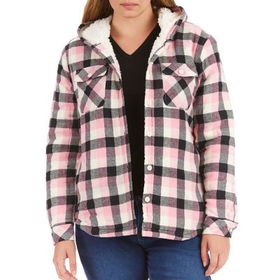Red Plaid Hooded Sherpa-lined Flannel Shirt Jacket