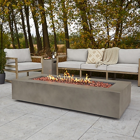 Real Flame 70 in. Aegean Rectangle Propane Fire Table, Mist Gray