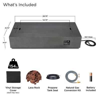 Image showing  70 in. Aegean Rectangle Propane Gas Fire Table, Weathered Slate