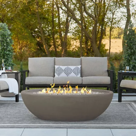 Real Flame Riverside 52" x 26" Large Oval Propane Gas Fire Pit Glacier Gray Fire Pits