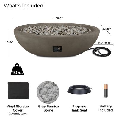 Image showing  52 x 26in. Riverside Large Oval Propane Gas Fire Bowl, Glacier Gray