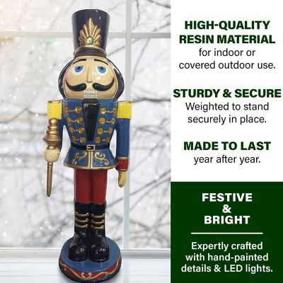 Image showing  Resin LED Nutcracker Toy Soldier Figurine Holding a Staff, 3 ft., Blue