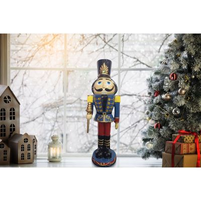Image showing  Resin LED Nutcracker Toy Soldier Figurine Holding a Staff, 3 ft., Blue