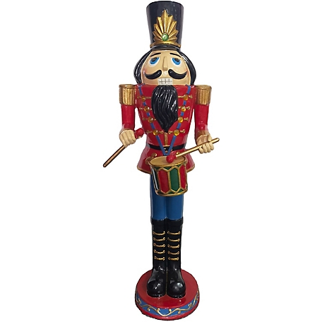 Fraser Hill Farm 4 ft. Nutcracker Toy Soldier Playing the Drums, Red