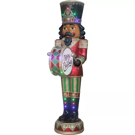 Fraser Hill Farm 6ft African Christmas Nutcracker playing bass drum Movable hands timer 32 LED lights Christmas Statues