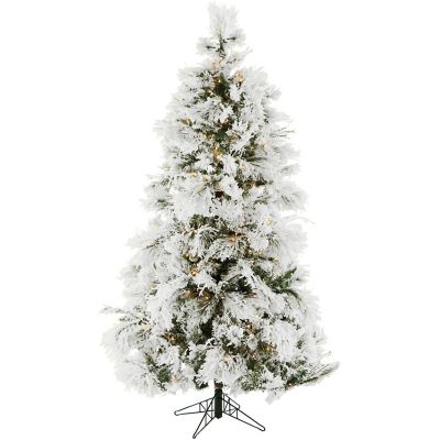 Christmas Time 4 ft. Pre-Lit Frosted Fir Flocked Slim Artificial Christmas Tree, Warm White LED Lights