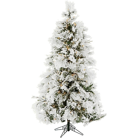 Christmas Time 4 ft. Frosted Fir Flocked Slim Christmas Tree, Includes Warm White LED Lights