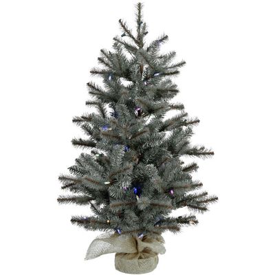 Christmas Time 2 ft. Pre-Lit Yardville Pine Artificial Porch Tree in Burlap Base, Colored LED Lights