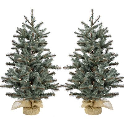 Christmas Time 4 ft. Pre-Lit Yardville Pine Artificial Porch Tree in Rustic Burlap Base, CT-YV056-LED/S2