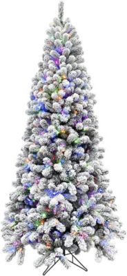 Fraser Hill Farm 10 ft. Flocked Alaskan Pine Christmas Tree with Multicolor LED String Lighting