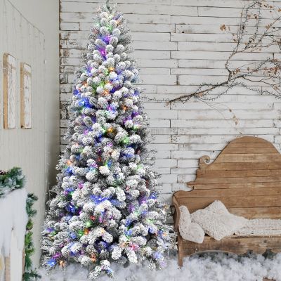 Fraser Hill Farm 10 ft. Pre-Lit Flocked Alaskan Pine Artificial Christmas Tree, Multicolor LED Lights